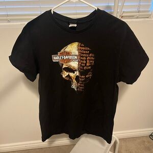 Harley Davidson Cancun Mexico Skull T-Shirt Double Sided Graphic Black Tee